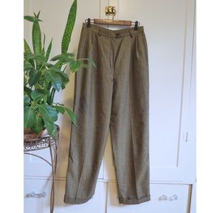 Lauren Ralph Lauren Wool/Cashmere Brown Tweed High Waisted Wide Leg Trousers